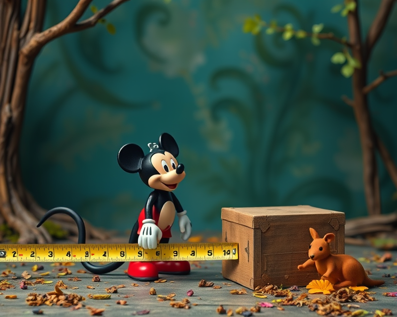 tape measure, mickey mouse, box, kangaroo